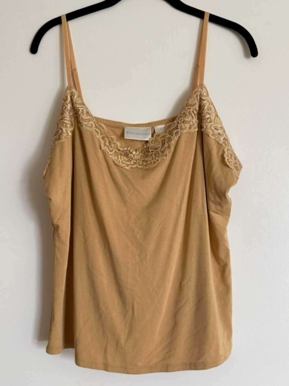NWT Worthington Y2K 90's Nude Gold Cami Slip Top Lace Trim Women’s XL NEW